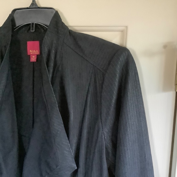 G.I.L.I Open Front Tonal Printed Leather Jacket with Pockets Black SZ 14 - Picture 12 of 16